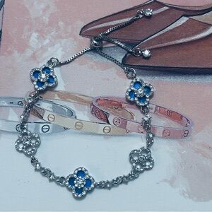 Silver Floral Blue Stone Adjustable Bracelet